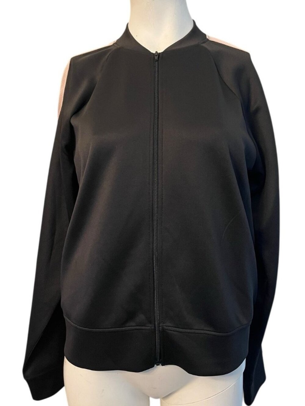 Mossimo Womens Small Activewear Jacket Black Pink Stripe Full Zip Stretch NWT